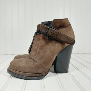 Alexander Wang Luca Brown Leather High Block Heels Buckle Strap Ankle Boots I53